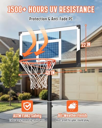 Seray Family Basketball Hoop Outdoor 3.3-10ft Adjustable, Safety Portable Basketball Hoop for Kids/Adults/Family in Poolside/Backyard/Indoor/Court, 40 in Shatterproof Backboard and Enlarged Base