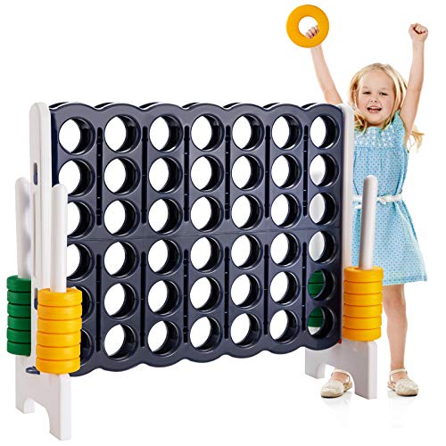 Costzon Giant 4-in-A-Row, Jumbo 4-to-Score Giant Game Set for Kids & Adults, Indoor Outdoor Yard Connect Game, 3.5FT Tall with 42 Jumbo Rings & Quick-Release Slider, Perfect for Family & Party Games - color: Dark Blue/White