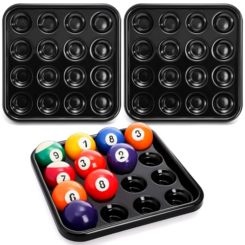 TOPZEA 3 Pack Standard Pool Billiard Ball Tray, Black Sturdy Plastic Billiard Balls Carrying & Storage Trays for 16 Balls Full Set Regulation Size Ball 2-1/4 inch, Pool Table Accessories