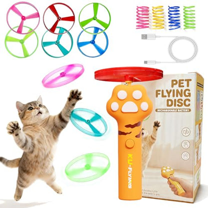 Cat & Small Dog Disc Launcher Toy, Rechargeable Flying Spinner Fetch Interactive Pet Toy with LED Lights, Adjustable Launch Control for Indoor Outdoor Play (Yellow) - color: Fly-Yellow