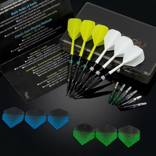 Soft Tip Darts Set 6 Pack – Professional Darts Plastic Tip with Integrated Dart Flights, Extra Dart Stems & Flights Dart Tips Darts Accessories Kit with Dart Case for Electronic Dartboard