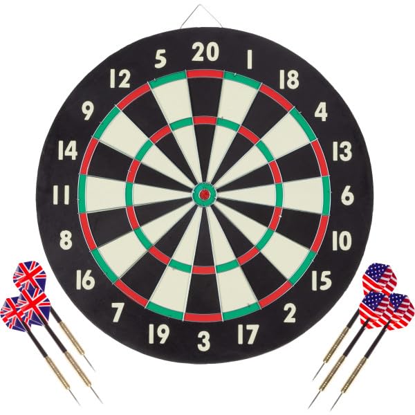 Dart Board – Tournament Sized Indoor Hanging Number Target Game for Steel Tip Darts – Dartboard with Mounting Hardware by Hey Play - size: 18"