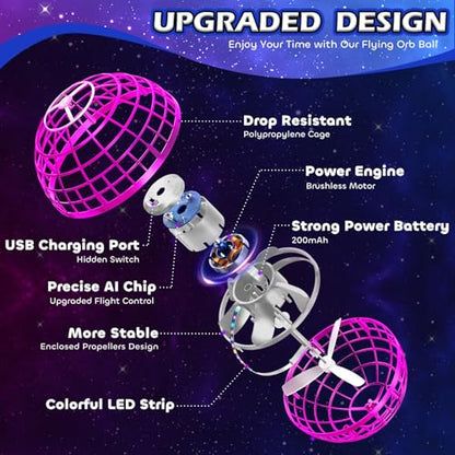 Tikduck Flying Orb Ball 2026 Toys Soaring Hover Boomerang Spinner Hand Controlled Mini Drone Cosmic Globe Spinning Kids Outdoor Fly Toy Birthday Gift Cool Stuff for Boys Girls 6 7 8 9 10+ Year Old - color: Pink