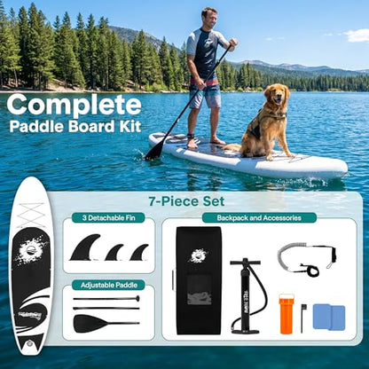SereneLife 10’6” Inflatable Stand Up Paddle Board with Premium SUP Accessories - 32” Wide Stable Design with Non-Slip EVA Deck Pad, for Youth and Adults, 350 lbs. Capacity - color: Black and Gray