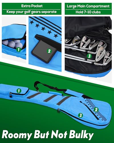 Big Teeth Golf Sunday Bag, Small Golf Bag Lightweight, Par 3 Golf Bag for A Few Clubs Driving Range, Practice with Carry Shoulder Strap Foldable Multi-Colour - color: Light Blue