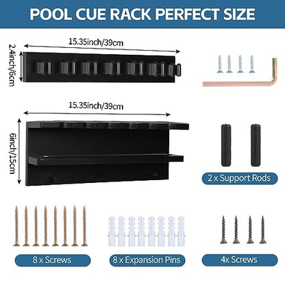 Pool Cue Holder Wall Mount for 7 Pool Sticks, Solid Wood Pool Cue Rack, Billiards Pool Cue Holder Claw Wall for Billiards Decor, Billiards Accessories, Pool Table Accessories Equipment, Black - style: WALL MOUNT