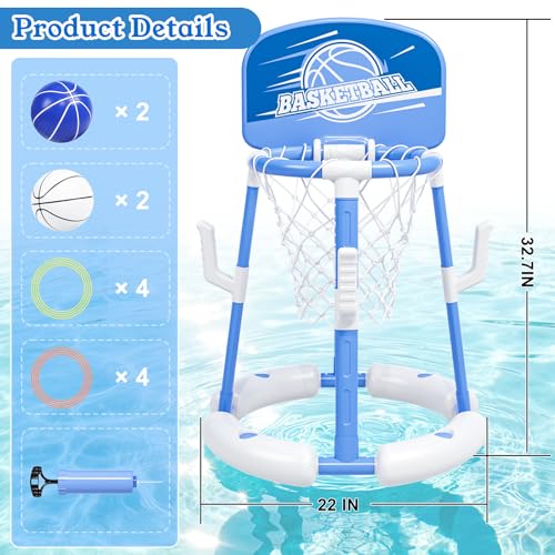 2 in 1 Pool Basketball Hoop with Backboard & Ring Toss Game,Floating Pool Toys with 4 Balls 8 Rings&Pump Summer Water Basketball Indoor Outdoor Toy Gifts Family Party for Kids Age 3-5 4-8 8-12& Adult - size: with backboard