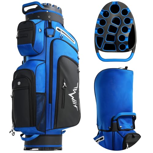 uniHimal T-Lock Golf Cart Bag with Quiet 14-Way Full-Length Divider Top | Golf Bag for Men with Magnetic Pocket, Cooler Pocket, Handle and Rain Cover - color: Blue