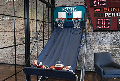 Pop-A-Shot - Home Dual Shot Arcade Basketball Game with NBA Graphics l Sensor Scoring l 16 Game Modes l 7 Balls l Foldable Storage l for All NBA Fans - style: Charlotte Hornets