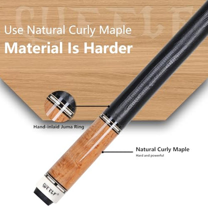 CUEELF Pool Cue Stick Low Deflection Hand-Made Inlay Billiard Cue 58'' Professional Billiard Pool Cue Stick for Adults-12.5mm Tip,3/8 * 8 Joint - color: WD-SM-HB-BS