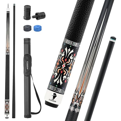 Carbon Fiber Pool Cue Stick with Case, 2pieces 58inch Low Deflection Professional Cue Stick for Billiards, Pro Taper Carbon Fibre Shaft with Genuine Leather Wrap and 12.5mm Tip (19oz-20oz) - color: Style 6