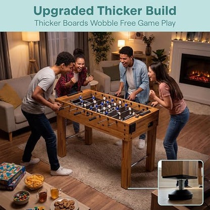 SereneLife 48in Foosball Table, Competition Size Soccer Game Table for Kids and Adults, Home Game Room Arcade Set, Leveling Legs, Engineered Wood, Chrome Steel Rods, 2 Balls, 2 Cup Holders - color: C) Natural, Legacy