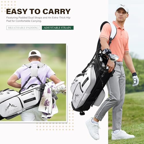 uniHimal Lightweight 7-Way Golf Stand Bag for Men & Women | Carry Bag, Multiple Pockets, Dual Straps - color: white