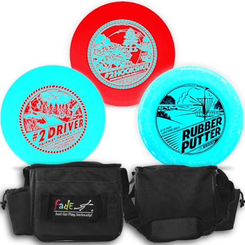 Lightning Disc Golf Starter Set – 3 Discs & Fade Lite Shoulder Bag (Black) – Includes #2 Hookshot, Rubber Putter, #2 Driver (Sure Grip Plastic, Colors Vary) (Rubber Putter & #2 Driver Float on Water)