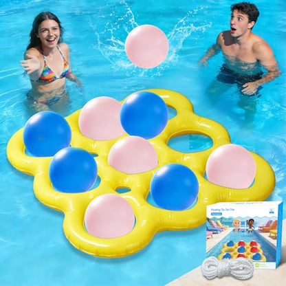 JOMBY Pool Toys, 2-in-1 Giant Inflatable Tic Tac Toe Float Game for Kids Adults Family, with 10 Balls for Adults Teens Kids 2-10 Players