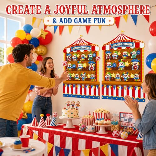 2 Pcs Dart Board with 12 Sticky Balls Theme Party Decorations Felt Cloth Toss Game for Family Games Birthday Party Outdoor Indoor Supplies(16.5 x 23.6 inches) - style: Circus Clown
