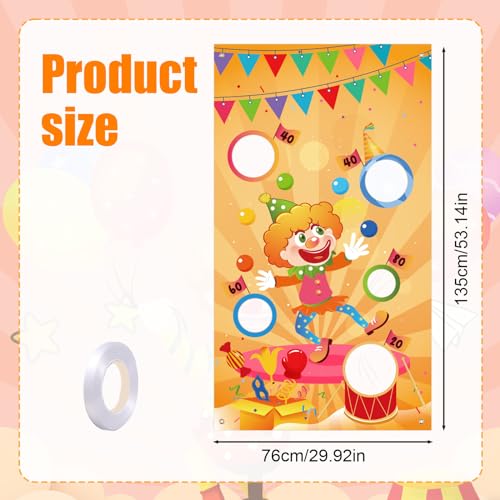Carnival Throwing Game Clown Banner, Toss Game Banner with 5 Holes for Parties, Indoor Outdoor Events, Carnival Games Circus Party Events Decorations and Supplies