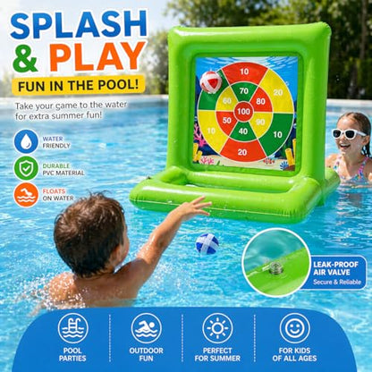 Pool Toys for Kids & Adults, 2-in-1 Dart Board and Tic Tac Toe Pool Game with 24 Sticky Balls, Family Summer Water Games for Backyard, Pool Party and Swimming Pool, Green - color: Green