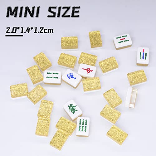 drizzle Gold Travel Mini Mahjong Set 20mm with Instructions - Portable 146 Tiles - for Beginners with 4PCS Racks 2 Pounds - Chinese Mah-Jong Game 麻将 - size: Gold