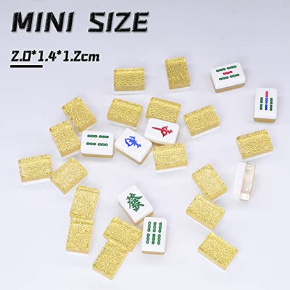 drizzle Gold Travel Mini Mahjong Set 20mm with Instructions - Portable 146 Tiles - for Beginners with 4PCS Racks 2 Pounds - Chinese Mah-Jong Game 麻将 - size: Gold