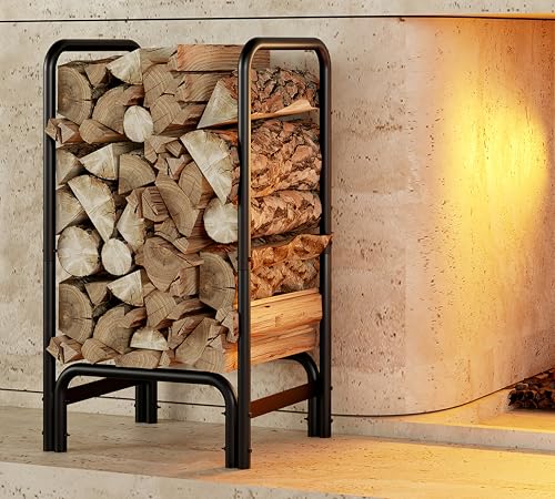 Kingson Firewood Rack Log Holder for Indoor Outdoor Fireplace Black Detachable Firewood Storage Log Storage Holder