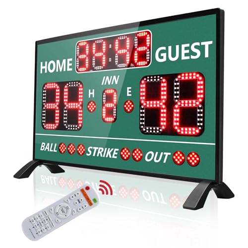 YZ Digital Baseball Scoreboard with Timer Clock, LED Outdoor Electronic Softball Scoreboard, Digital Scoreboard with Remote, Portable Baseball Scoreboard, Score Keeper with Inning/Ball/Strike/Out - color: green