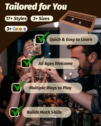 12" Upgraded Shut The Box Game, Math Dice Board Game for Family Night Classroom Travel, Wooden Table for Group Kid Adult Senior, Travel Party Bar, Easy Quick and Fun, 2-4 Players - size: 12in