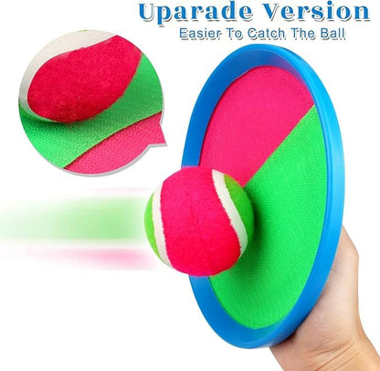 Toss and Catch Game Set - 4 Paddles, 4 Balls and 1 Storage Bag - Great Outdoor Toys/Gifts for Kids - Classic Beach and Yard Games (Green and Red) - color: Green and Red