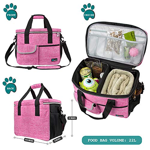 PetAmi Dog Travel Bag Organizer, Pet Travel Kit with 2 Food Containers & 2 Collapsible Dog Bowls, Pet Supplies Tote with Luggage Sleeve, Weekend Road Trip Camping Essentials, Pink, Medium - color: Pink, size: Medium - 14.5"L x 8"W x 12.0"H