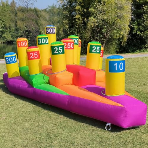 Inflatable Ring Toss Game 13Ft Triangle Ring Toss, Giant Inflatable Carnival Game with Built-in Blower, 210D Oxford Fabric Portable Sport Game for Backyard, Camping, Carnival, Family Party