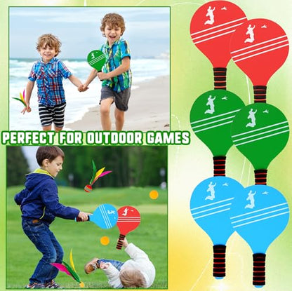 3 Set Beach Paddle Ball Sets Including 6 Paddles 15 Fast Birdies 4 Slow Birdies 6 Ping Pong Balls 3 Drawstring Bags Outdoor Sports Game for Kids Teens Adults Beach Backyard Park Lawn Party Supplies
