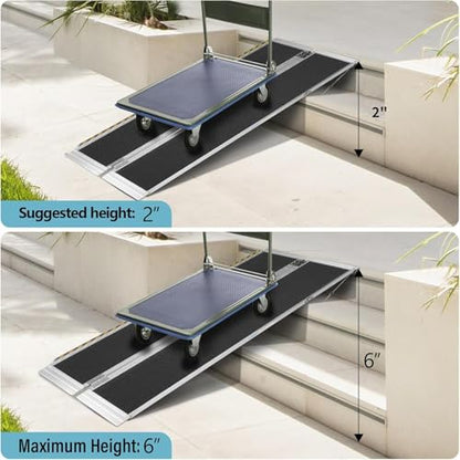 2ft Portable Wheelchair Ramp, 28in Wide, Black | Anti-Slip Aluminum Folding Ramps for Home, Capacity 600 LB, with Transition Plates Above and Below, Loading Dock Plates - size: 2FT-bi-fold-black