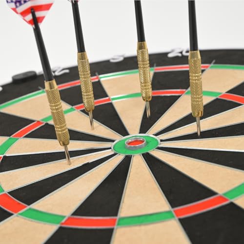 Sisal Dart Board Set, Professional Brazilian Sisal Dartboard-18 with 12 Steel Tip Darts. Stainless Steel Thin Wire System, Rotational Number Ring, Dartboard Mounting Kits Included