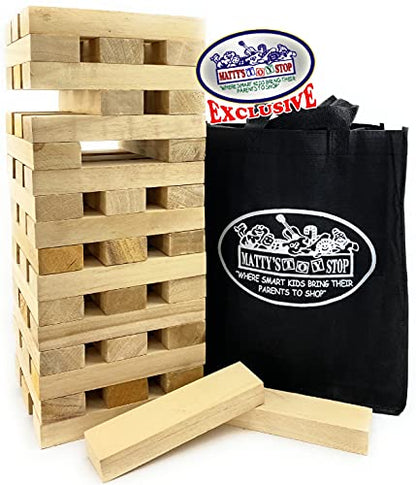 Mɑtty's Toy Stop Deluxe 51pc Giant Wood Tower Stacking Game with Storage Bag (Starts 17" Tall)