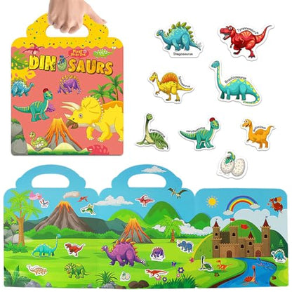 Reusable Sticker Book, Dinosaur Stickers Educational Learning Toys Travel Stickers Activity Books for Toddler Girls Boys Age 3+ Birthday Gifts - style: Dinosaur