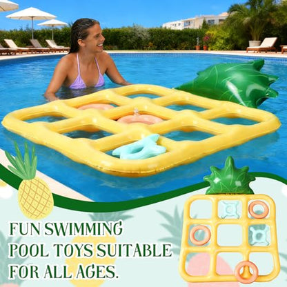 Soulchen Inflatable Tic Tac Toe and Toss Game Outdoor Inflatable Pool Game 22 Inch Pineapple Tic Tac Toe Set Fun Swimming Pool and Backyard Activity for Adults Family Play Carnival Party