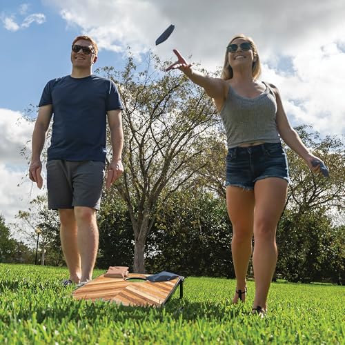 EastPoint 3-in-1 Bean Bag Toss Game Set - 2-Pack 23.5" x 17", Rustic Wood, Portable Carry Handles for Bag Toss - Versatile 3-in-1 Cornhole Sets & Ring Throw, Quick-Setup Flip-Out Legs for Outdoor Game
