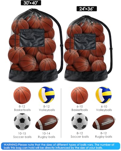 BROTOU Extra Large Mesh Ball Bag, Drawstring Socce Bag for Coach, Use for Basketball, Volleyball, Baseball, Mesh Equipmenbag with Adjustable and Portable Strap - size: 30" x 40"