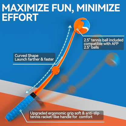 ALL FOR PAWS 25“Dog Ball Launcher, Foldable Tennis Ball Thrower with Soft and Comfortable Tennis Racket-Like Handle Grip, 2.5 inch Ball Included