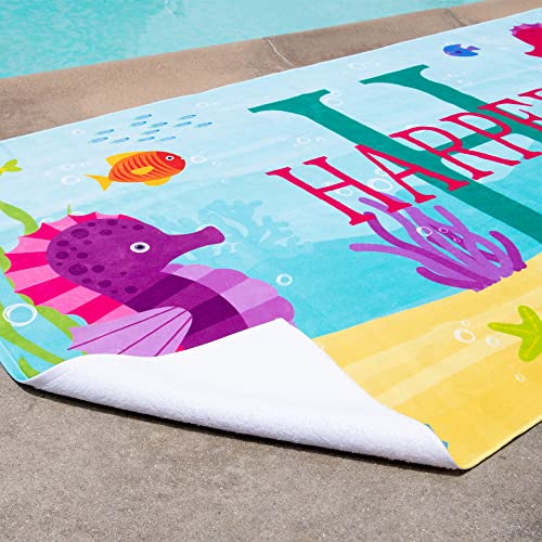 Let's Make Memories Personalized Kids Beach Towel - Custom Pool Towel - Monogram & Name with Fun Beach Designs - Soft Cotton/Poly Blend - 70"x35" - Oversized - Crab - color: Name + Initial - Crab, size: Oversized