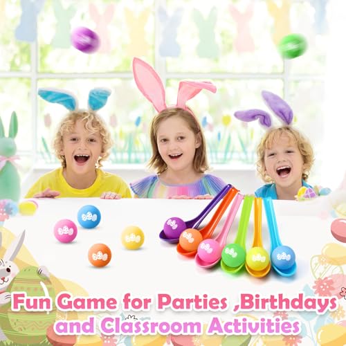 JellyArch 48 Pcs Easter Egg Spoon Race Game Sets for Kids, Easter Game Spoon Relay Race Toy Set for Family Activity Indoor Outdoor Holiday Decorations Party Favors Birthday Supplies (Egg)