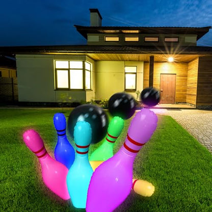 Poen 7 Pcs Glow in The Dark Giant Inflatable Bowling Set, Including 6 Pcs 27 Inches Bowling Pins and a 24 Inches Inflatable Ball Adults Outdoor Indoor Family Party - style: Glow in the Dark