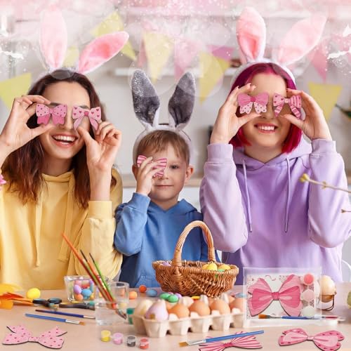 Saypacck 24 Pcs Pink Bow Party Favors Wooden Painting Craft Kits Birthday Party Supplies with Organza Bag for Goodie Bags Fillers Adult Thank You Gifts - style: Bowknot Style