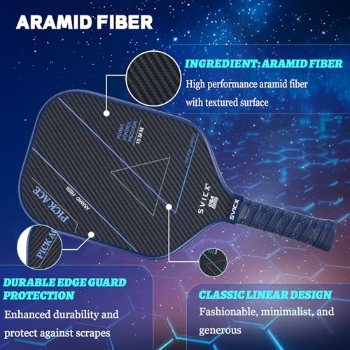 Carbon Fiber Pickleball Paddle 16mm – Professional Pickleball Paddles with Superior Control, Power & Spin – Extended Handle for Two-Handed Grip, USAPA Approved - color: Navy Blue