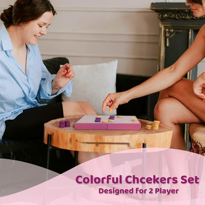 YOBRO Colorful Checkers Board Game, Portable Travel Checkers Set with Folding Board, Classic 2-Player Strategy Game for Family Fun, Family Game Night