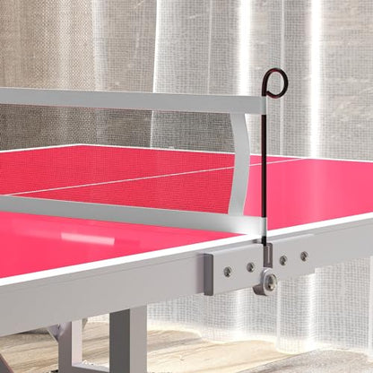 Mini Ping Pong Table Set for Outdoor and Indoor, Foldable Table TTable with Net, 2 Paddles, 3 Balls, Adjustable Feet, Easy Assembly, Red