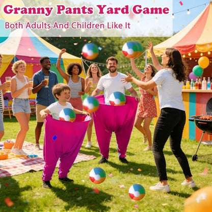 Granny Pants Yard Game Set Giant Outdoor Party Activity for Kids and Adults, Big Pants Ball Catching Set with 4 Balloons and Pump, Funny Lawn Activity, Ring Toss Games (Deep Pink) - color: Deep Pink