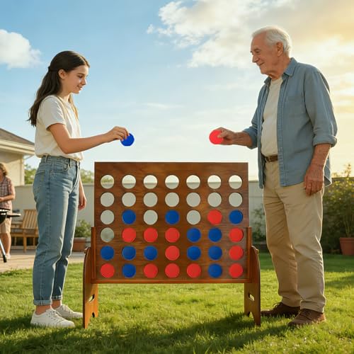 GOTHINK Giant 3Ft Four in a Row Yard Game with Carrying Case Indoor Outdoor Family Game - color: Wooden 3ft Giant Four in a Row Game