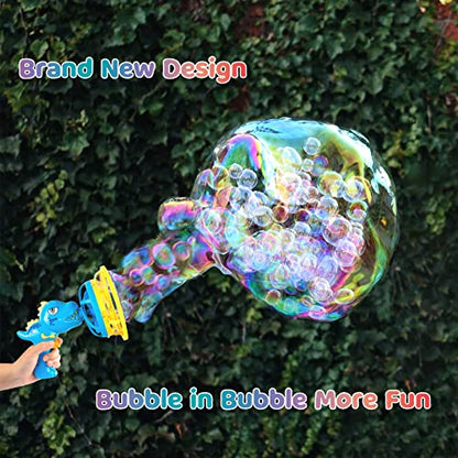 IFLOVE Dinosaur Bubble Gun for Kids 3-8, Bubble Machine Blower Toy (Blue) | Bubble-in-bubble effect， Easy-Grip Dinosaur Bubble Gun Fills Summer Playtime and Party Favors With Colorful Bubbles - color: Blue