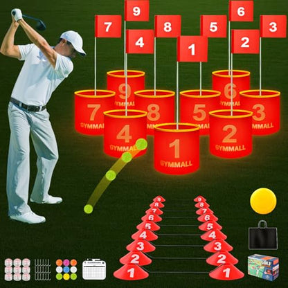 Golf Yard Bucket Games, 9 Holes Bucket Backyard Golf Game Set with LED Light and Flags for Adults & Kids Indoor Outdoor, Golf Practice Gift for Backyard, Park, Beach and Lawn - size: 9 Buckets